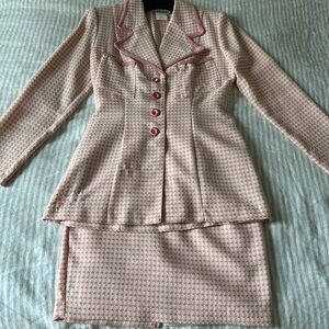 Pink and Cream Suit with Notched Collar and Braided Trim